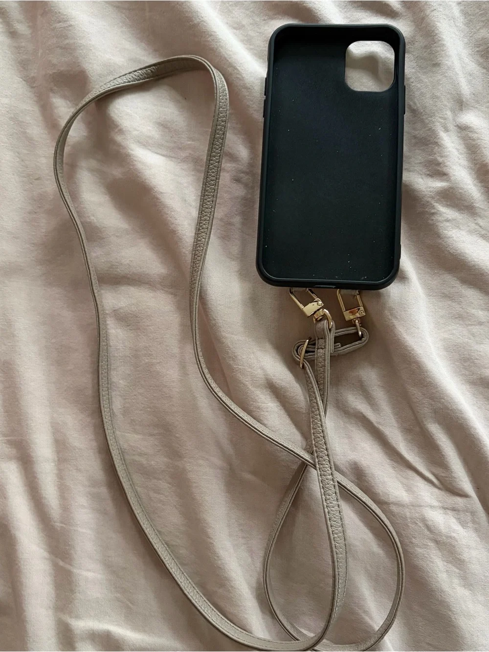 Pebbled Leather Crossbody Phone Case - Light Gray